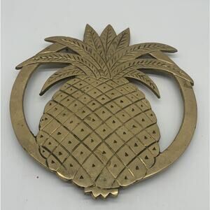 Vintage Brass Pineapple Trivet 7.25” Height 6.25” Wide Boho Retro Tropical